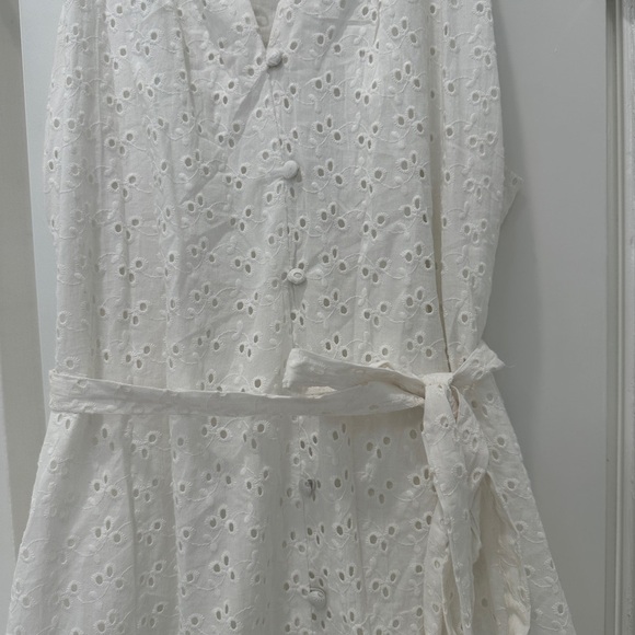 White Eyelet Dresses Sam And Jess Sleeveless Fit Flare tie front Summer Dress L - Picture 8 of 10